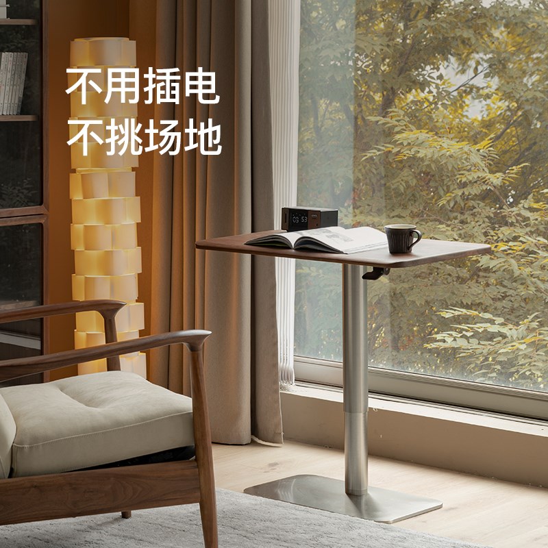 实木气动升降桌北美黑胡桃小尺寸书桌电脑桌不插电学习桌工作台