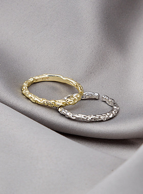 韩版复古纹理素圈女戒