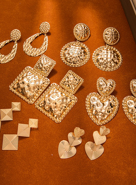 夸张金属轻奢欧美几何褶皱耳环高级感个性长款流苏耳坠女复古耳饰