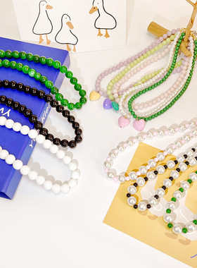 彩色珍珠爱心项链3251