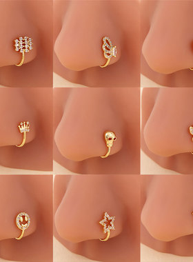 欧美风免穿刺鼻环简约铜微镶锆石爱心U形鼻夹女个性潮酷鼻饰