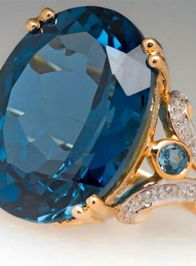 蓝色鹅蛋钻戒潮酷大裸石