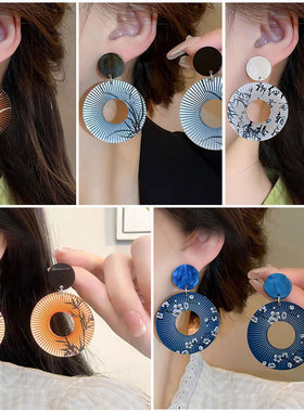 水墨画竹子耳环新中式高级感女轻奢小众耳饰925银针耳钉古风饰品