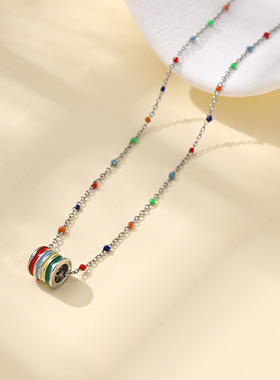 彩虹珐琅吊坠项链女2023年时尚气