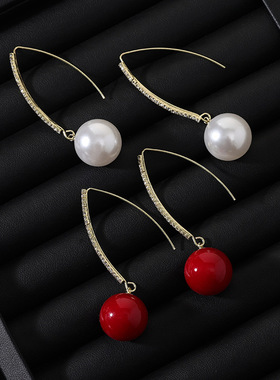 欧美夸张超闪镶钻大耳圈长款流苏珍珠耳环轻奢气质耳坠高级感耳饰