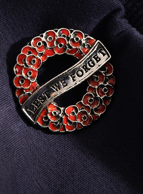 深红滴油罂粟花环胸针英国纪念胸花Lest We Forget小众饰品