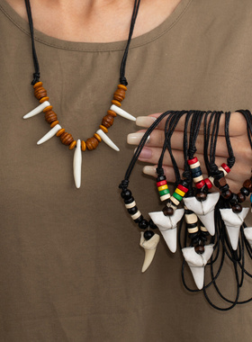 复古民族风鲨鱼牙项链