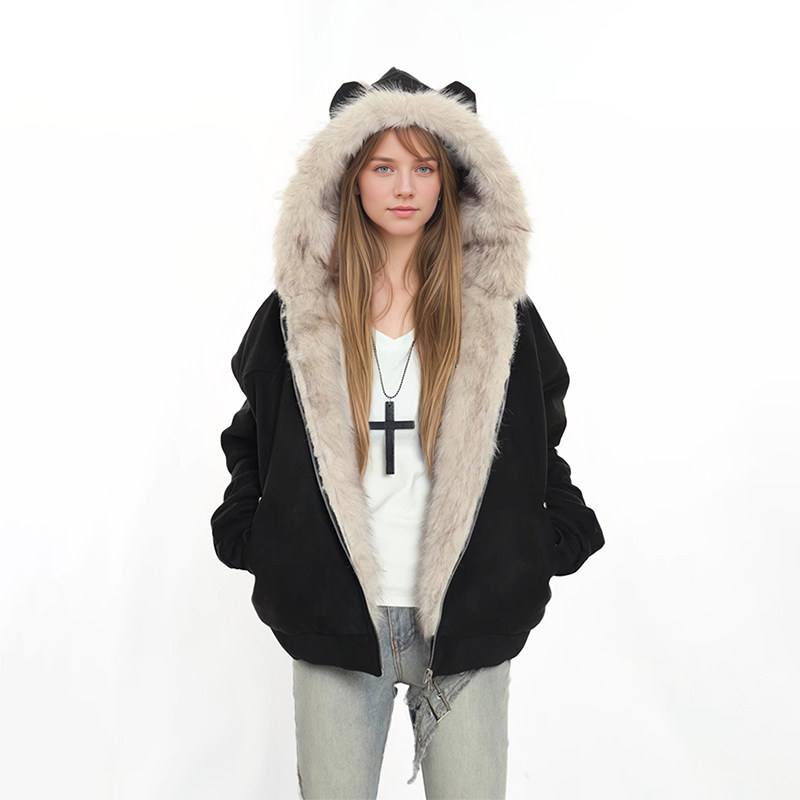 2025冬季新款毛领兔耳座山雕加厚保暖棉衣男女麂皮绒仿皮草外套女,女装/女士精品,皮草,淘宝优惠券,粉丝福利购,淘宝优惠卷