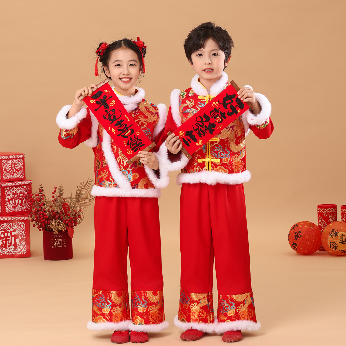 新款2025冬季儿童秧歌服女开门红演出服民族扇子舞红色喜庆打鼓服