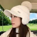 保暖护耳帽冬季 简约防寒毛球针织毛绒帽子 女兔毛棒球高尔夫帽时尚
