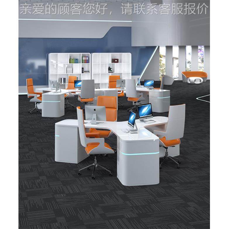 约现代创意烤漆办公挥三人位工指A007电脑桌科简技感员白色职员桌