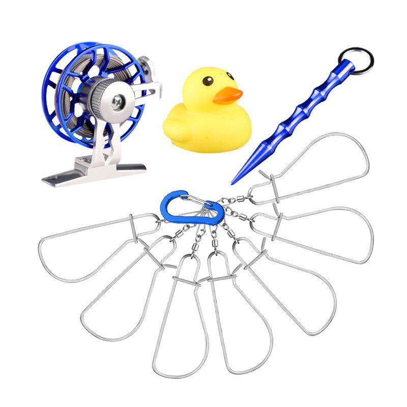 路亚活鱼扣登山鱼锁小黄鸭控鱼锁鱼器鱼扣不锈钢活鱼锁软钢丝绑绳