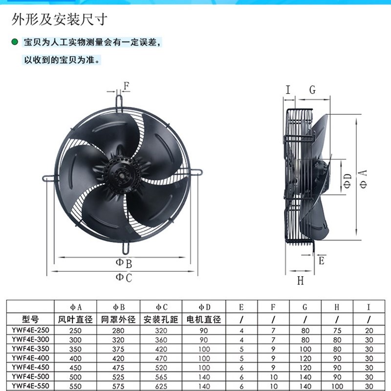 外转子轴流风机YWF4E/4D-300/350/400/450/500冷库冷干机风扇380V