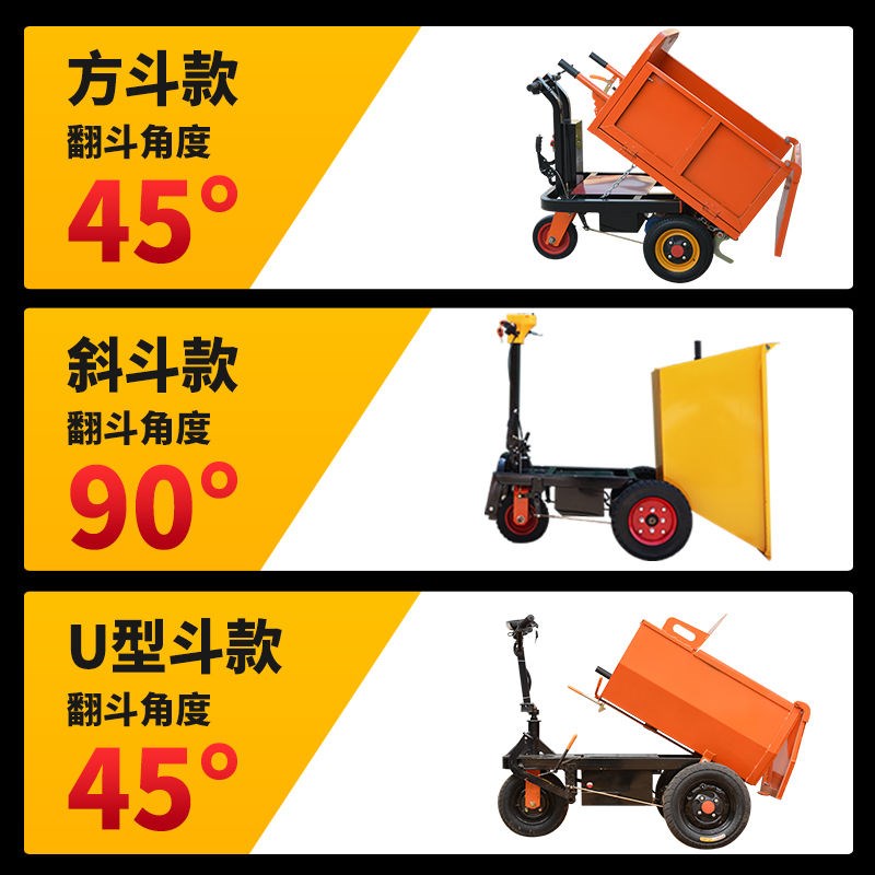 建筑工地电动手推车灰斗车电动翻斗车工地搬运车工程用电动三轮车