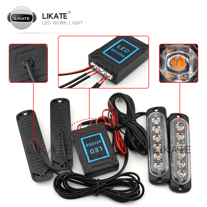 汽车边灯一拖四中网爆闪灯6LED日间行灯红蓝无线遥控18种模式