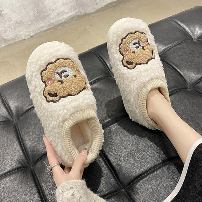 棉拖鞋女冬季防滑可爱小熊室内居家用毛绒情侣包跟棉鞋男2021新款