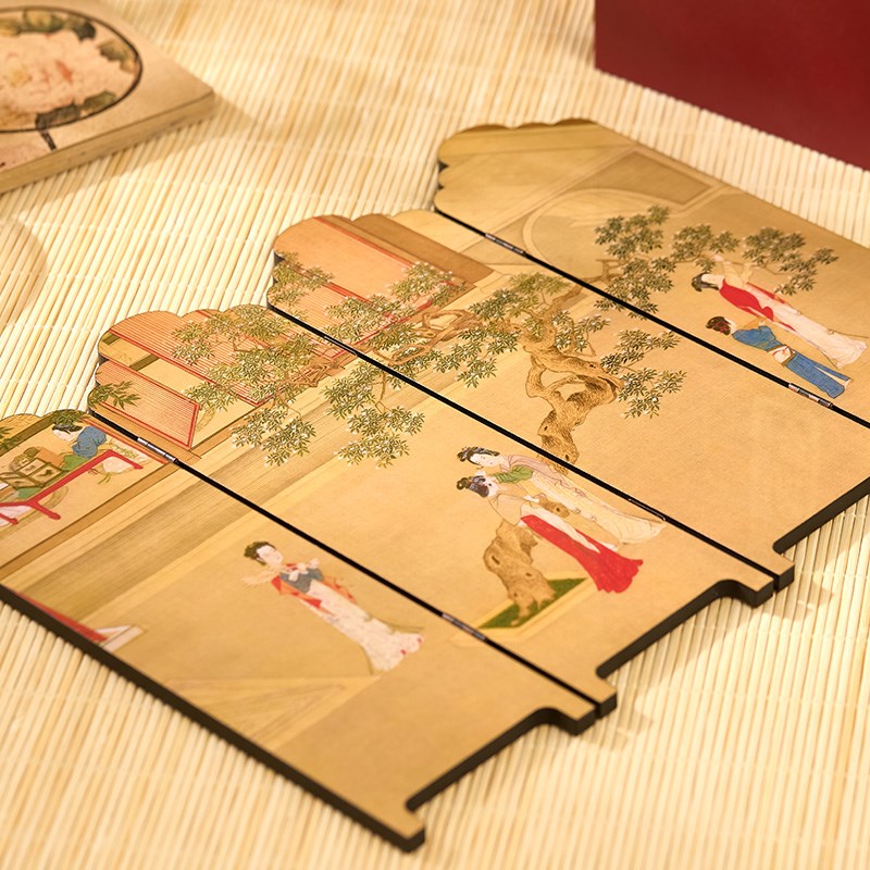 桌面摆件汉宫春晓图创意漆器中式双面小屏风客厅书房装饰品礼盒装