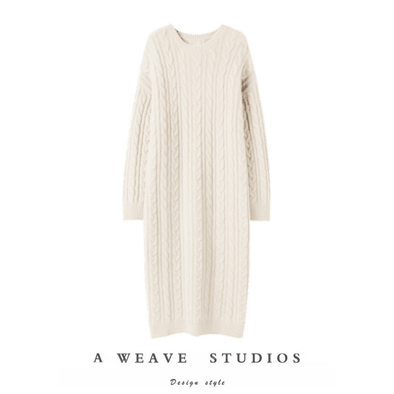 实穿人见人夸~重磅羊绒圆领套头奢贵100%纯羊绒绞花针织连衣裙