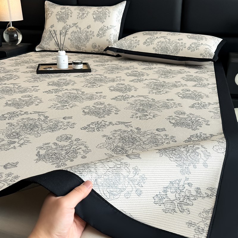 艾草冰藤席冰丝凉席床垫三件套夏季空调席冰丝床单家用席子可机洗