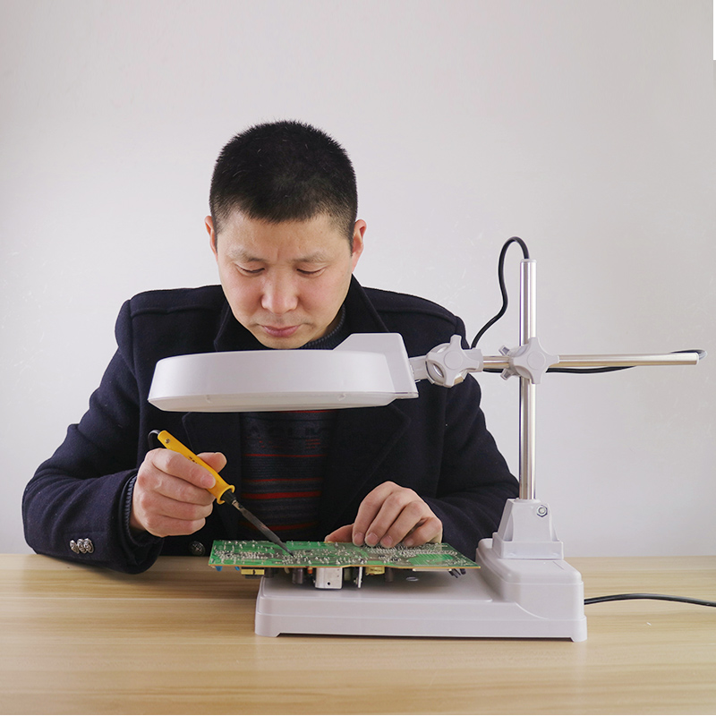 台灯台式放大镜LED灯40倍360度旋转升降式焊接线路板手机维修白玻