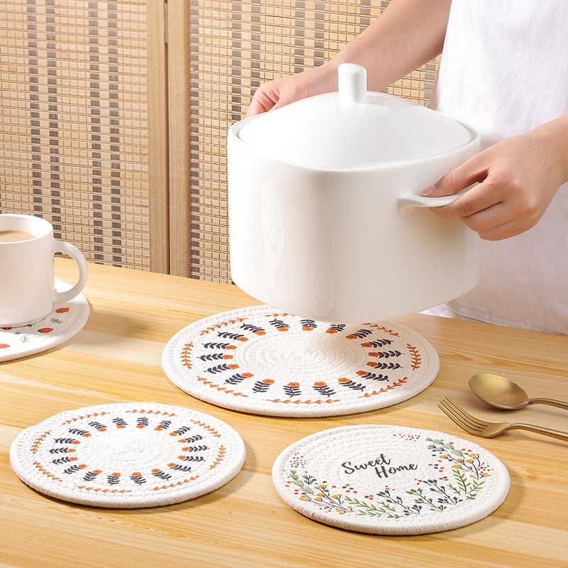 棉线隔热垫编织餐垫高级感北欧防热垫家用杯垫碗垫盘子垫珐琅锅垫