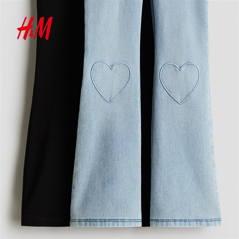 HM夏季童装女童2件装喇叭修身牛仔内搭裤1068868