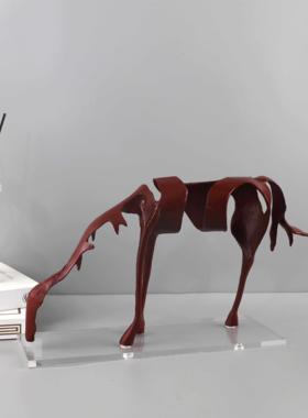 现代简约几何抽象金属马动物雕塑摆件客厅玄关书房酒店家居装饰品