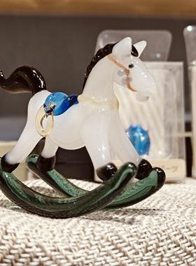 淄博琉璃非遗手工装饰品摇摇马桌面摆件马上有钱家居摆放玄关礼物