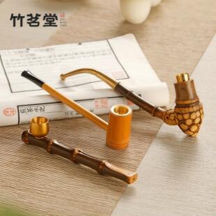 纯手工紫竹小烟斗烟袋锅子老式土烟斗旱烟带过滤烟嘴竹制工艺品