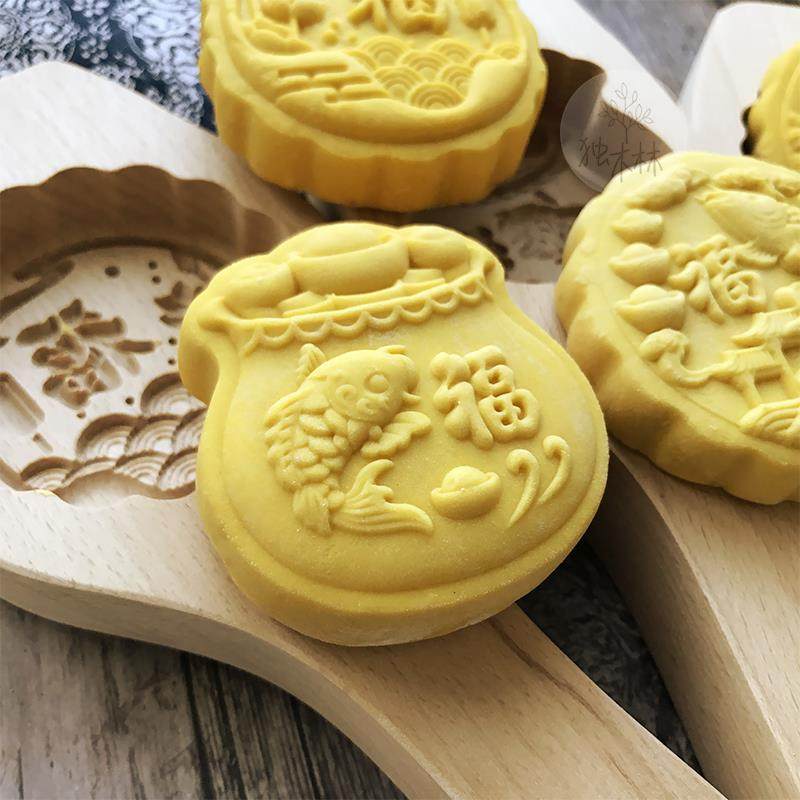 做馒头面食花样蒸糕烘培木质绿豆糕点福鱼老式月饼模具青团艾果