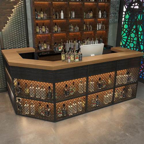 健身房复古小转角餐厅收银台吧台饭店前台接待台酒吧烧烤店工业风