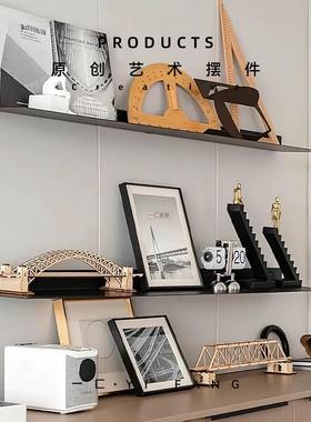 现代轻奢三角尺建筑桥模型装饰品组合样板间书架书房摆件