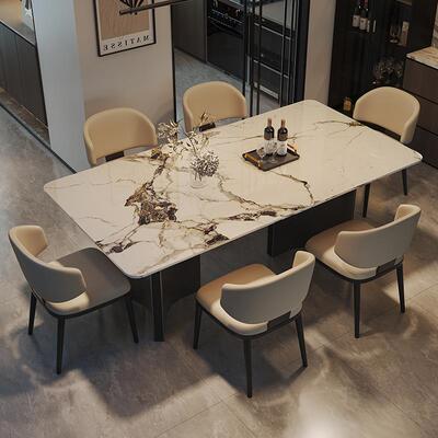 轻奢大理石餐桌现代简约长方形家用餐桌椅组合小户型不锈钢吃饭桌