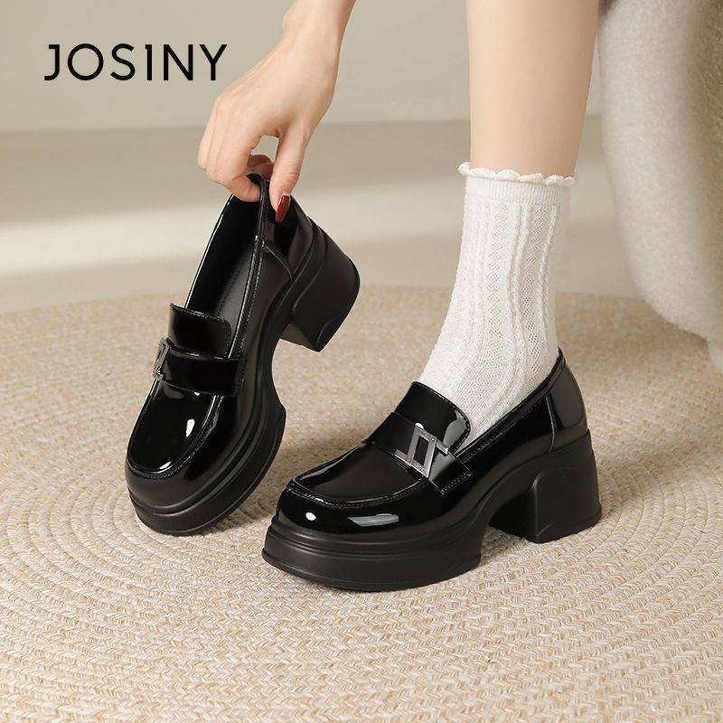 卓诗尼厚底黑色新款春秋漆皮英伦风一脚蹬百搭增高乐福鞋单鞋皮鞋,女鞋,乐福鞋（豆豆鞋）,淘宝优惠券,粉丝福利购,淘宝优惠卷