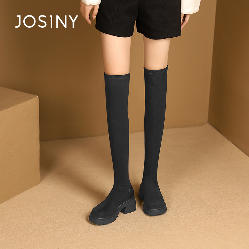 卓诗尼新款高跟高筒弹力靴