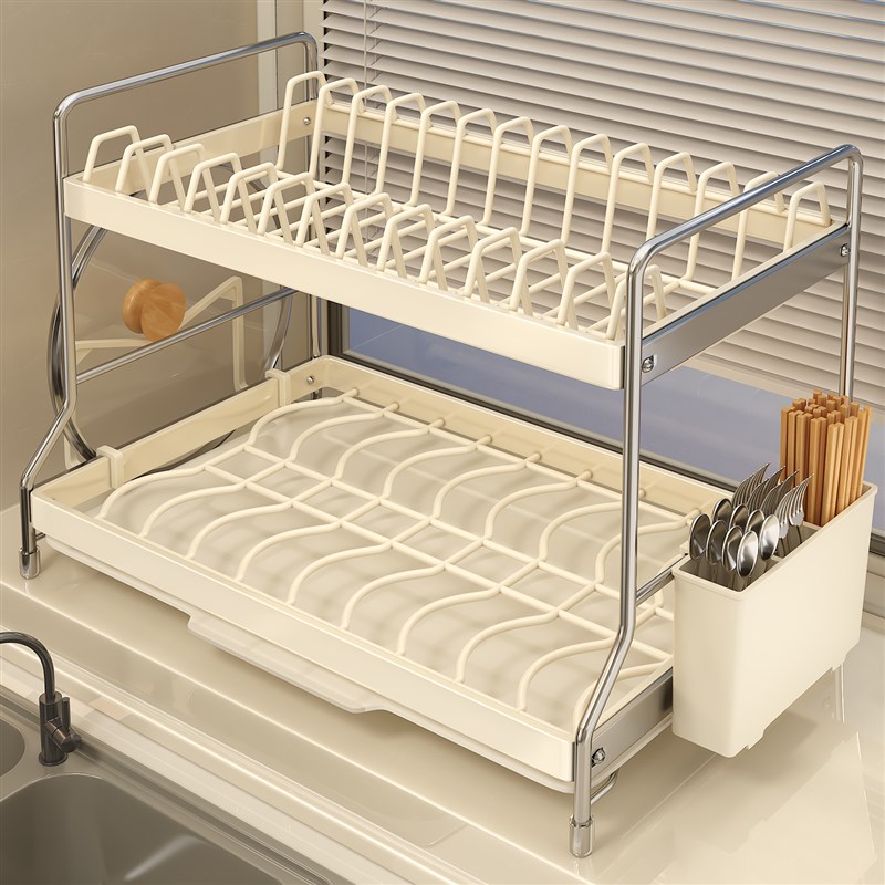 碗碟收纳层架沥水碗盘架厨房置物架家用放筷子N盒台面装餐具滤水
