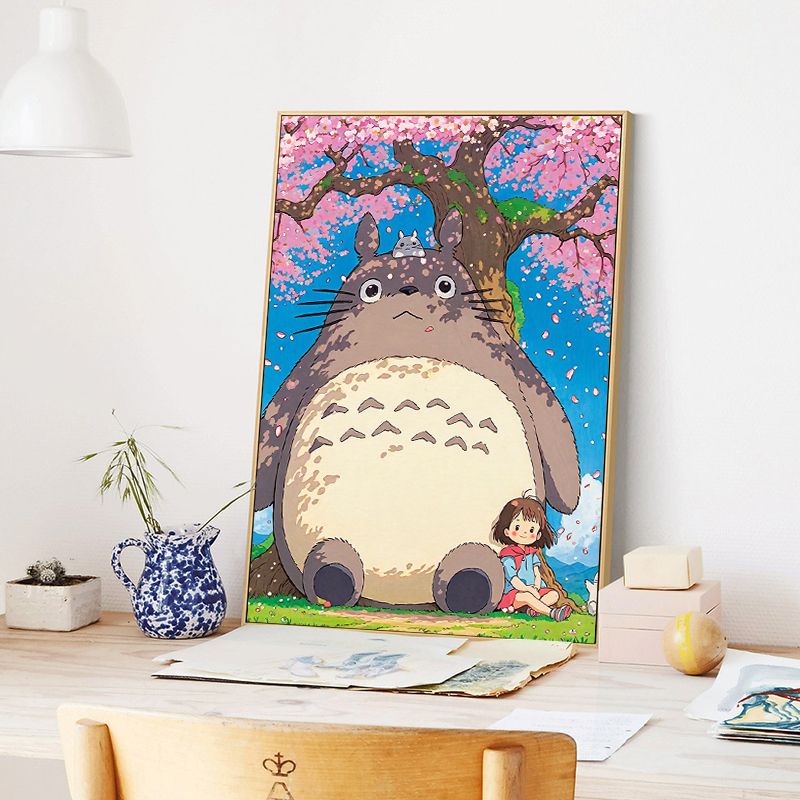 宫崎骏樱花树下龙猫DIY数字油画手工绘填充涂色卡通丙烯油彩装饰图片