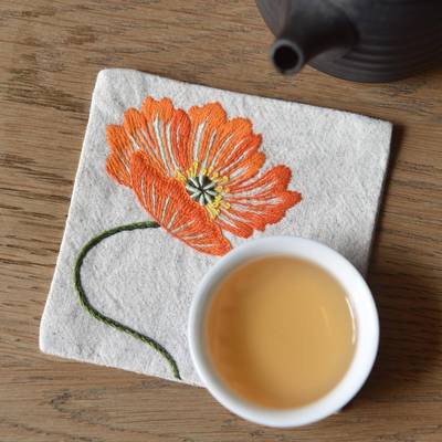 虞美人杯垫手工DIY刺绣材料包棉麻布艺茶席摆件禅意古风绣花工具