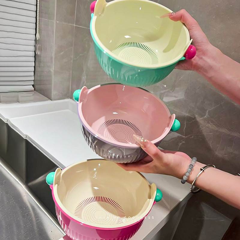 多巴胺双层洗菜盆沥水篮厨房家用洗水果篮食品级加厚淘菜盆多功能