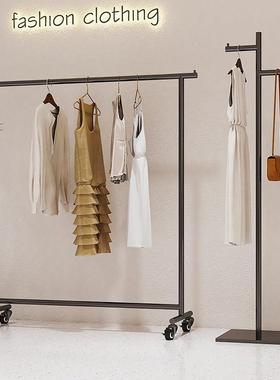 黑色服装店展示架陈列落地式挂衣架中岛服装架男女装店不锈钢架子