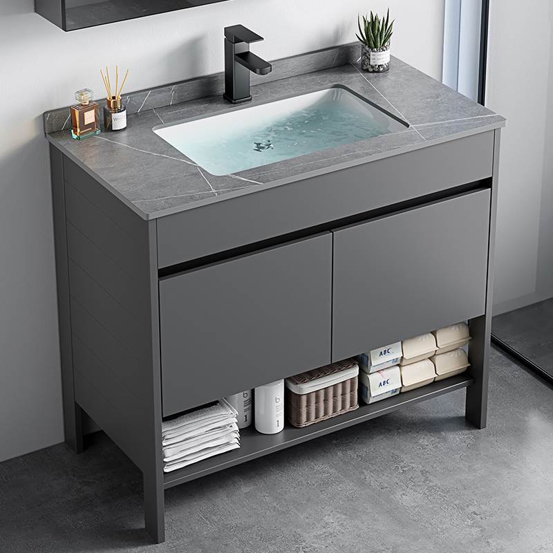 空间铝地板站立板岩浴室柜组合浴室脸盆陶瓷集成脸盆