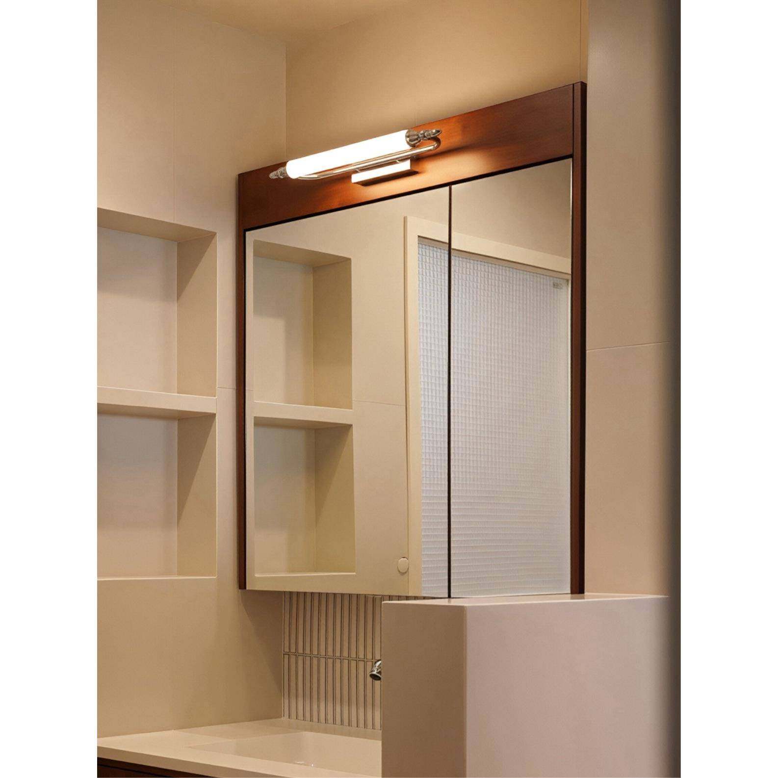 定制实木中古风镜前灯镜柜卫生间浴室镜柜现代中式收纳柜镜箱胡桃