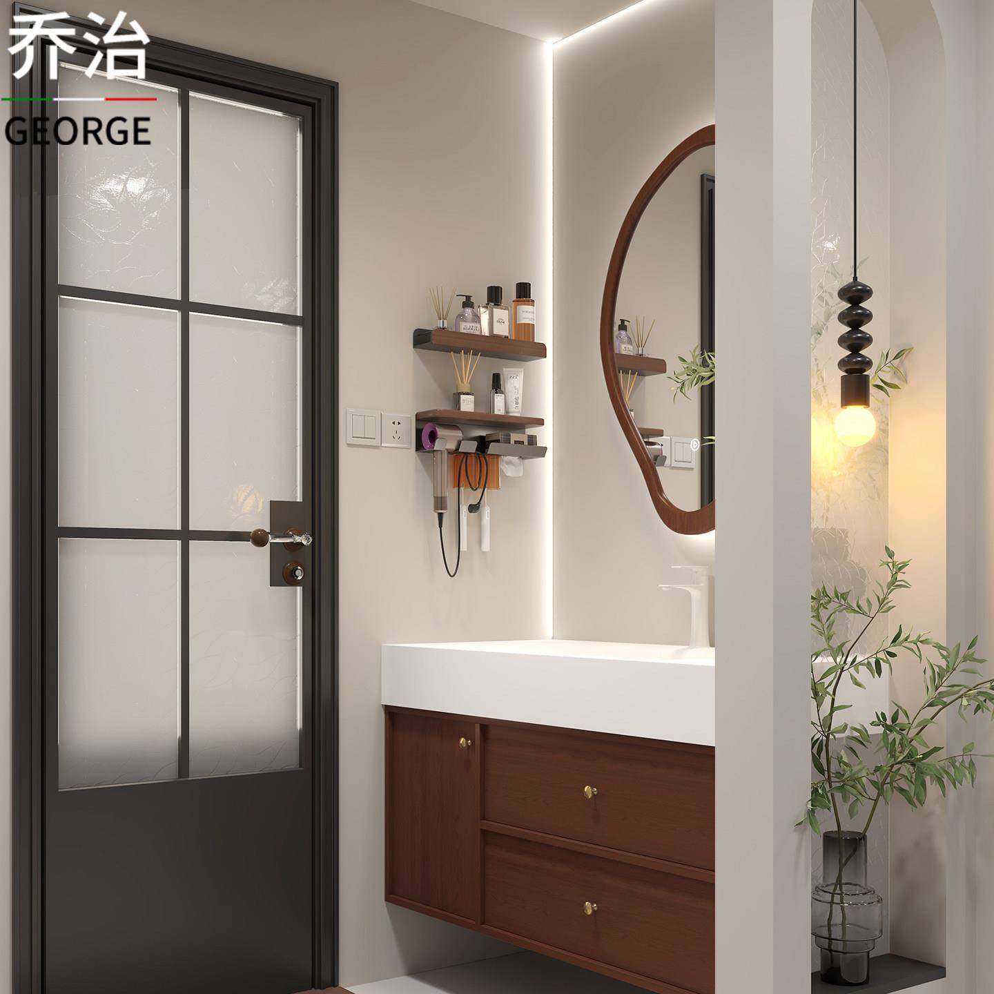 中古风岩板热弯一体盆浴室柜组合卫生间洗漱台洗手脸盆卫浴柜定制