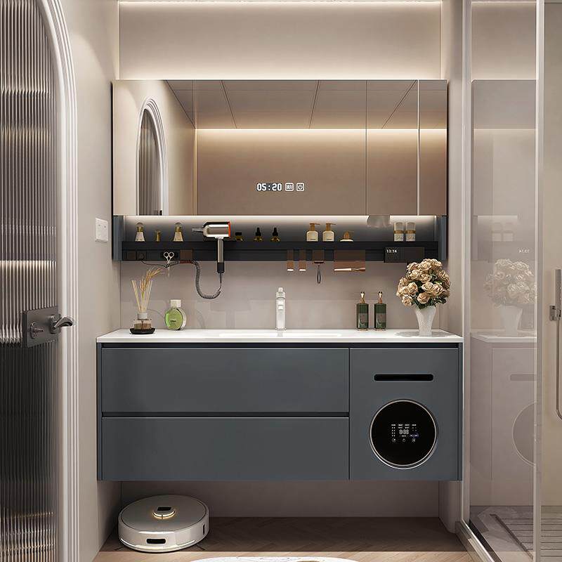 洗烘一体浴室柜组合带小洗衣机一体陶瓷洗手盆洗脸池洗漱台卫生间