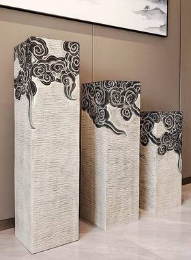 祥云柱摆件禅意国潮玄关过道庭院展示柱落地底座装饰品彷古栓马柱