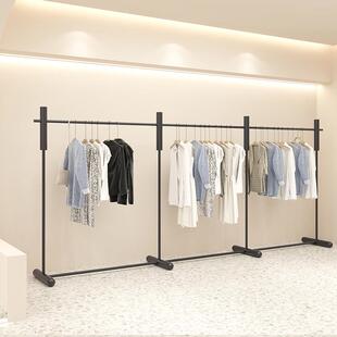 黑色服装 店专用不锈钢货架 店展示架落地陈列中岛架挂衣杆男女装
