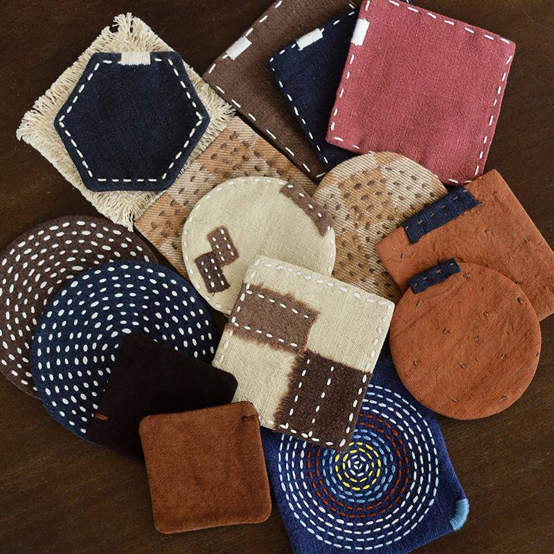 手缝杯垫手工刺绣棉麻小茶垫做旧修补程式禅意茶杯茶壶隔热垫茶具