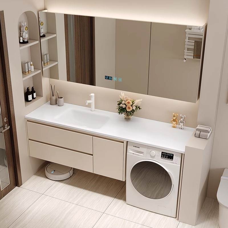 定制洗衣机洗手盆一体柜岩板热弯陶瓷无缝一体盆浴室柜洗漱台组合