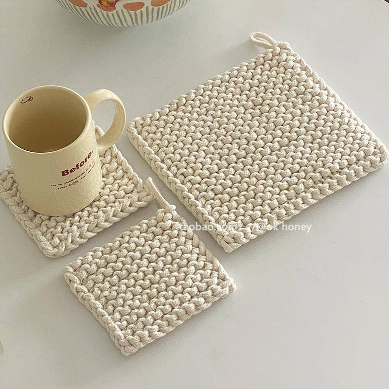 日式ins风简约盘子杯垫锅垫碗棉线编织餐桌隔热垫防烫家用耐高温
