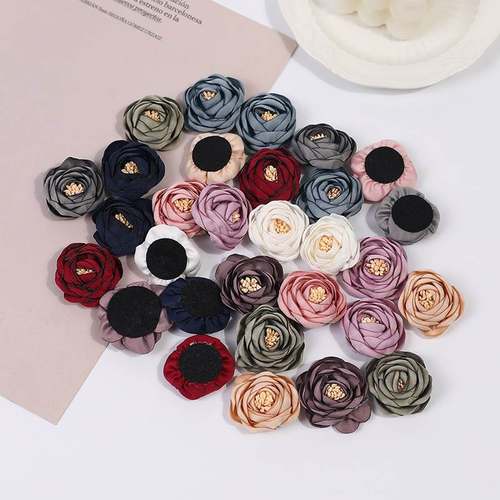 韩国diy烧边花朵带花芯 立体花苞胸针胸花配件布艺玫瑰仿真花假花